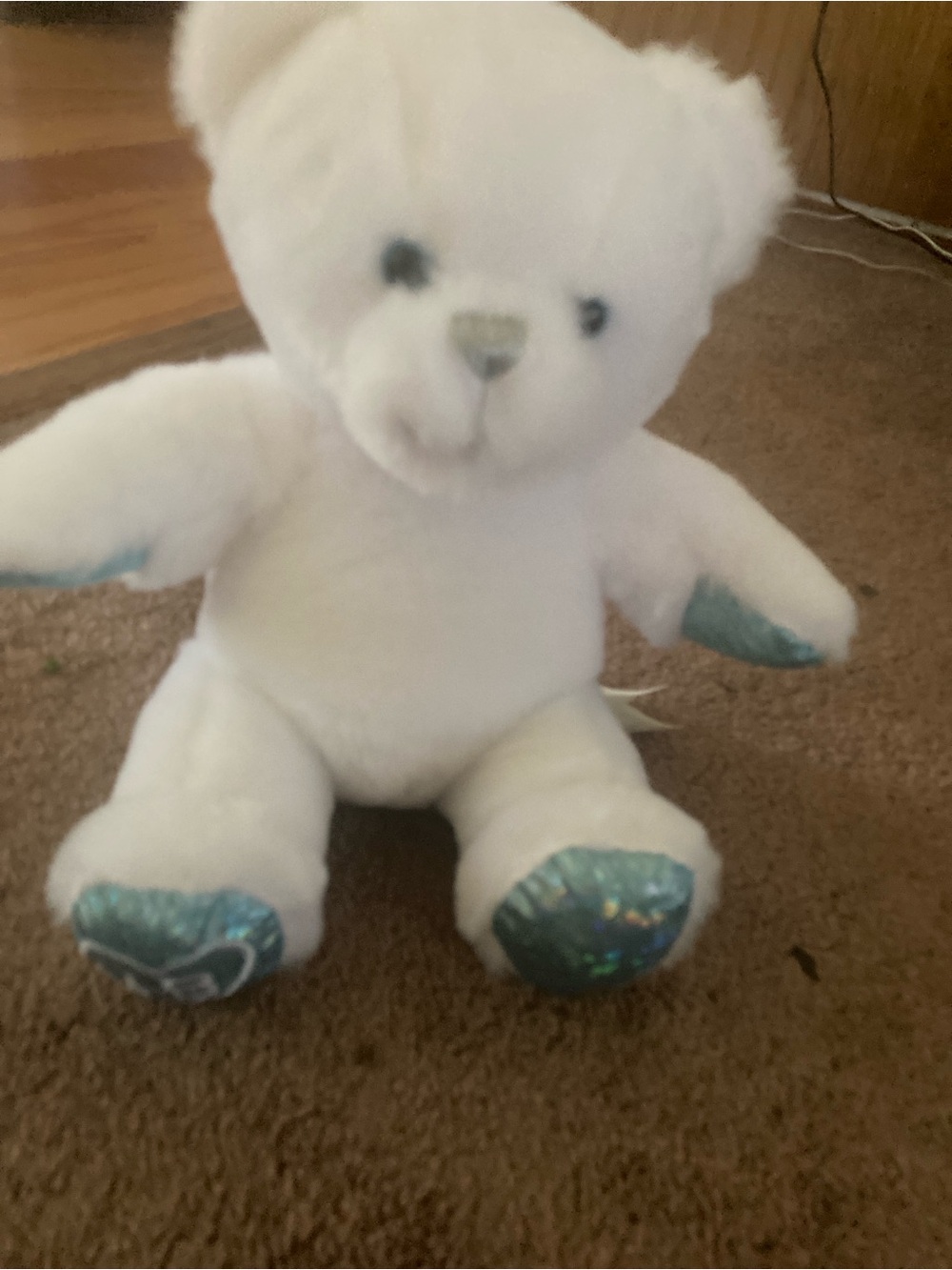 Build-A-Bear White Teddy Bear with Shiny Blue Accents